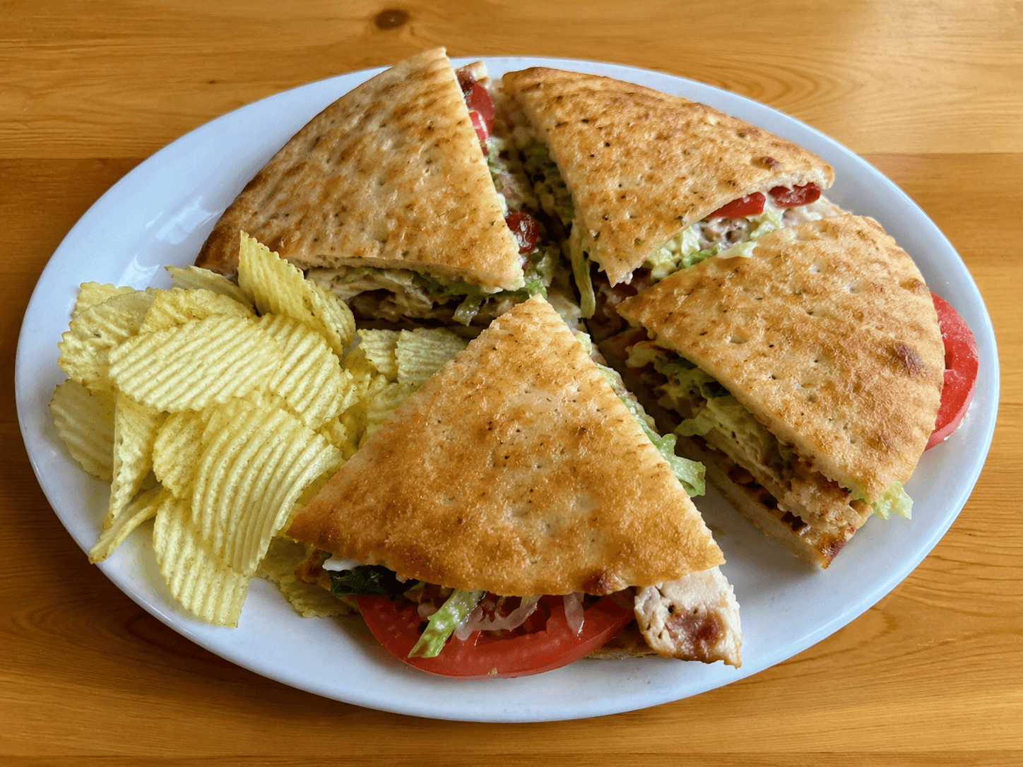 Tom-E-Toes Chicken Pizza Crust Club Sandwich